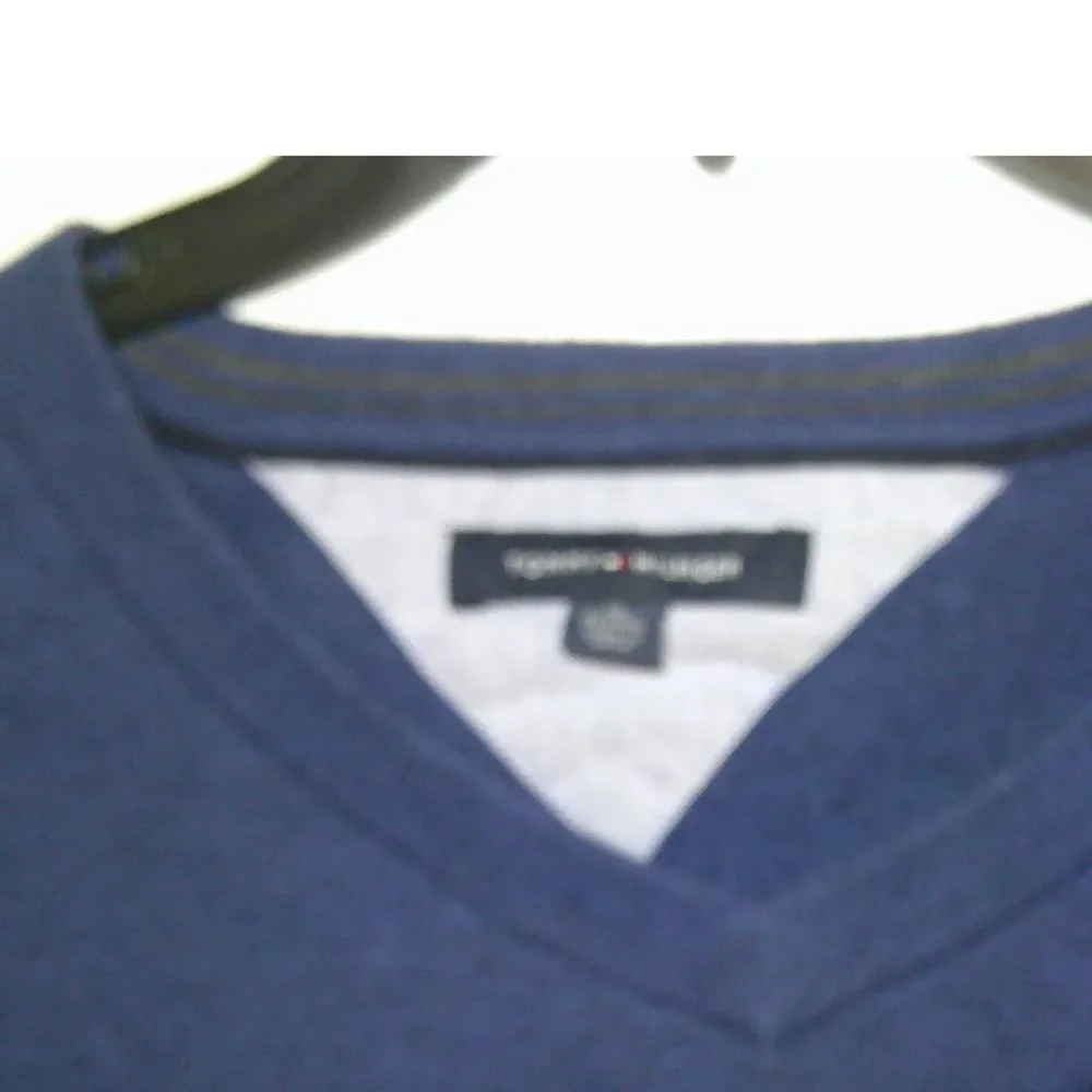 Vintage Tommy Hilfiger Classic Navy VNeck Sweater Cotton Knit Pullover Casual XL